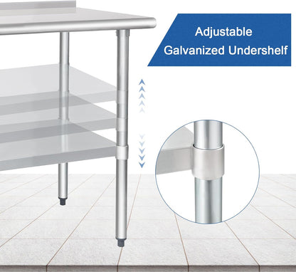 HARDURA Stainless Steel Table Prep & Work Table 24 x 60 Inches NSF Heavy Duty Commercial with Undershelf and Backsplash for Restaurant Kitchen Home and Hotel
