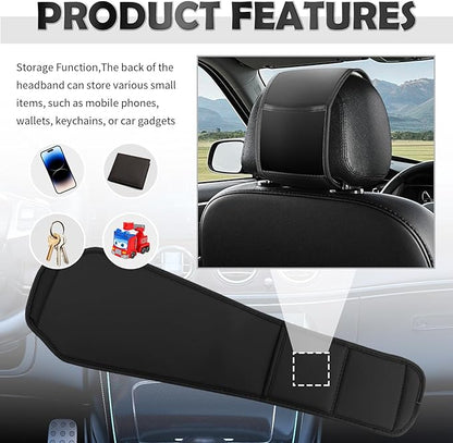 2PCS Multi-Purpose Car Headrest Covers with Pocket Design,Car Headrest Cover for Seat Back Organizer Storing Phone Cards,Universal Leather Head Rest Cover for Interior Decoration