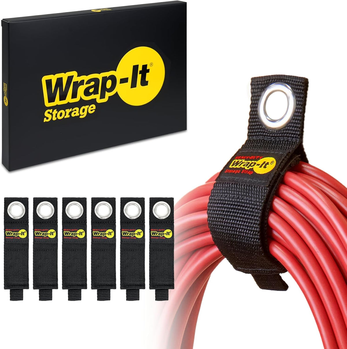 Heavy-Duty Wrap-It Storage Straps, 10-inch (6 Pack) - Hook and Loop Extension Cord Organizer Hanger, Cord Keeper, Cable Straps for Cords, Hoses, and Garage Storage