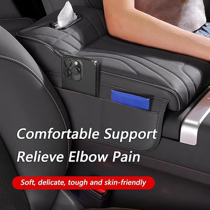 Car Center Console Cover for Lexus RX 350 2021-2023, Memory Foam Arm Rest Cushion Pad Waterproof Non-Slip Universal Interior Accessories with Pocket and Tissue Box,Brown