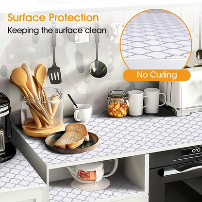 Shelf and Drawer Liner for Kitchen Cabinets Non-Adhesive, Strong Grip Non-Slip Thickened Cabinet Liners for Shelves, Waterproof Mats for Dresser Cupboard, White/Gray, 12 in x 10 Feet