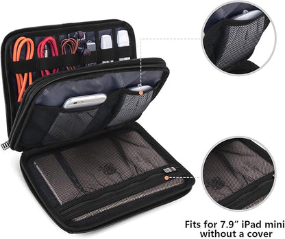 BUBM Double Layer Electronic Accessories Organizer, Travel Gear Bag for Cables, USB Flash Drive, Plug and More, Perfect Size Fits for iPad Mini (Medium, Blue)
