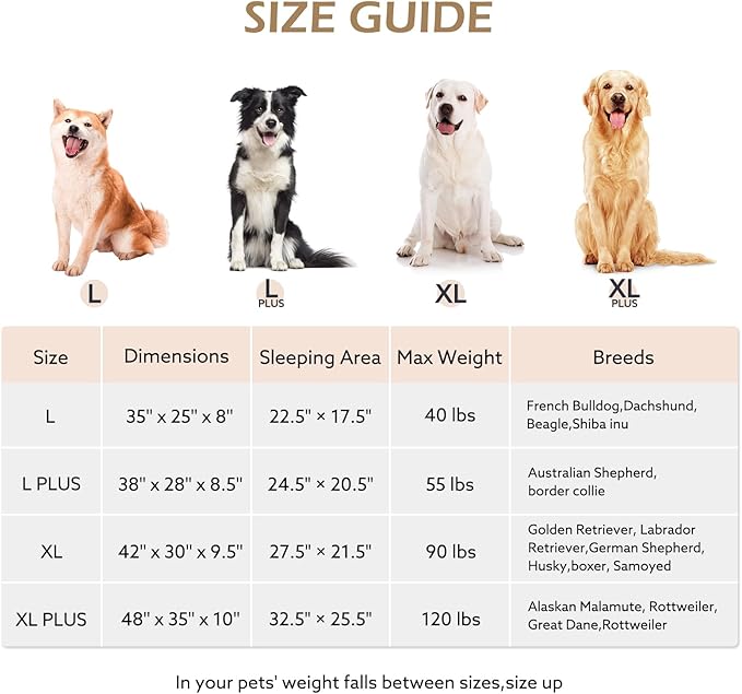 JOEJOY XL Orthopedic Dog Beds Large Sized Dog, Extra Thick Supportive Big Dogs Couch Bed with Sides, Ultra Soft Pet Bed Sofa for Large Dogs, Beige, 38''x28''