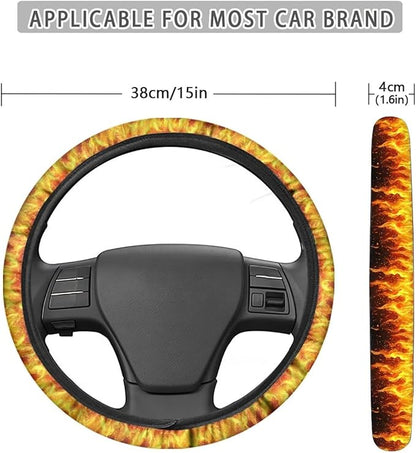 AFPANQZ Steering Wheel Cover for Women, Sweat Absorbing Non-Slip Steering Wheel Protection Case, Flame Print Machine Washable Elastic Flexible Universal 14 to 15 inch