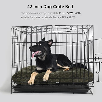 Necesitar Large Dog Crate Bed 42 Inch Washable Soft and Fluffy Dog Mats for Cages Up to 90 lbs Pet Pillows for Crate Tire Printing Olive Green