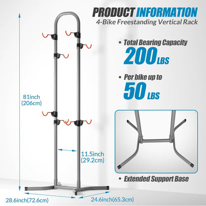 Suchtale 4 Bike Rack, Bicycle Rack, Bike Storage Rack for Garage Home, Freestanding Gravity Bike Stand, Adjustable Vertical Bicycle Holder for Indoor Outdoor, Bike Hanger Floor Parking Cycle Organizer