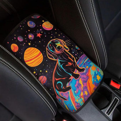 UNICEU Universal Fit Car Armrest Cover Dachshund Planet Print Auto Center Console Armrest Pad Anti Slip Armrest Seat Box Cover Protector Comfortable Car Interior Decor Accessories