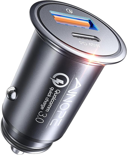 AINOPE 67.5W Super Mini Cigarette Lighter Adapter Car Charger USB C Fast Charging, All Metal PD&QC Type C Car Charger Adapter Outlet Plug Socket for iPhone 17 16 Pro Max 15 14 13 Air, Samsung S26 S25
