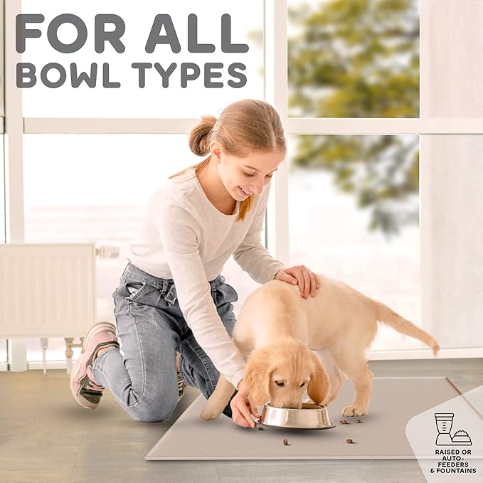 Dog Food Mat - 28x18 Raised Edges Dogs Mat for Food and Water Prevent Spill, Waterproof Cat Food Mats Protect Floors, Easy Clean Dog Bowl Mats for Food and Water, Silicone Pet Feeding Placemats