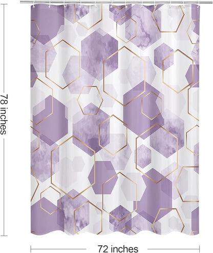 Litabel Modern Long Shower Curtain for Bathroom, Lavender Purple Geometric Art Decor Waterproof Bath Curtain, Abstract Fabric Shower Curtain Sets for Home Decor, 72x78 Inch