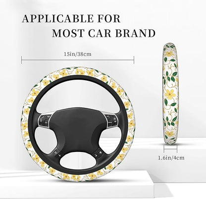 Car Steering Wheel Cover,Yellow Flower Universal Non Slip Wheel Protector 15 Inch Elastic Car Accessories for Men Women