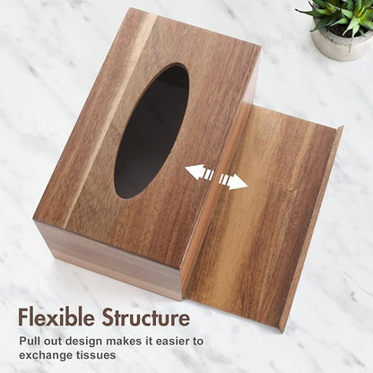 Reviaras Wooden Tissue Box Cover, Tissue Box Holder with Slide-Out Bottom, (Acacia) (Acacia-Rectangle)