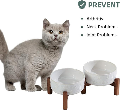 Ceramic 5.1inch Raised Double Bowls Set