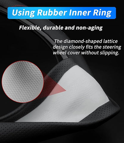 Custom-Fit for Honda Steering Wheel Cover, Premium Leather Car Steering Wheel Cover with Logo, Non-Slip, Breathable (D-Style,for Honda)