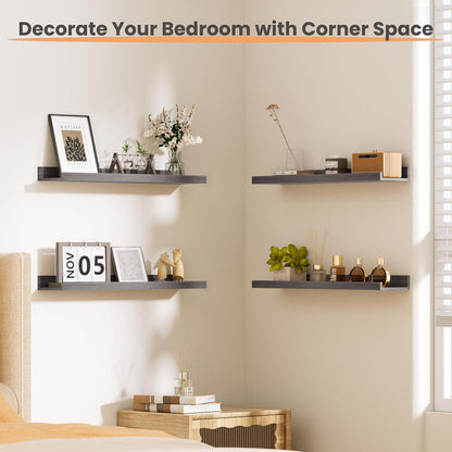 upsimples Floating Shelves for Wall, 23.6 Inch Shelves for Decor Storage Set of 6, Wall Mounted Wood Shelf for Bedroom, Living Room, Bathroom, Kitchen, Long Picture Ledge Shelves, Grey