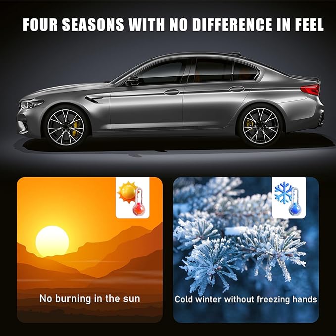 Ziciner Genuine Leather Steering Wheel Cover, Stitch on Wrap, Breathable Anti-Slip Car Steering Wheel Protector for Max Diameter 15 Inch, DIY Sewing with Needles Thread (Wine Red, Hole)