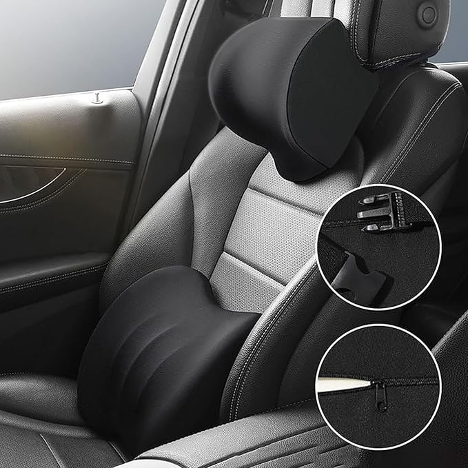 Car Headrest & Lumbar Support Cushion for Honda Civic 2012 2013 2014 2015, Ergonomic Car Seat Headrest Memory Foam Neck and Back Pillow Kit Breathable Removable for Driving Fatigue Relief