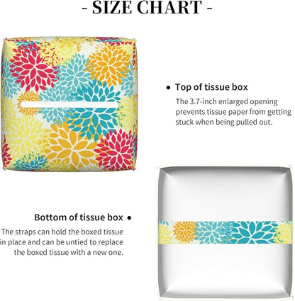 POIUBLE Chrysanthemum Flower Tissue Box Cover Leather Tissue Box Holder Square Facial Paper Organizer Dispenser for Bathroom Kitchen Bedroom Vanity Countertop Night Stands