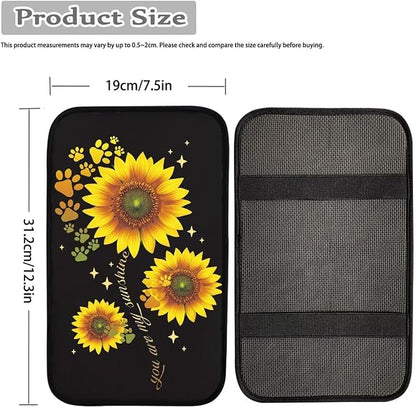 UNICEU Yellow Sunflower Dog Paw Car Armrest Pads Interior Accessories Sunflower Car Accessory Universal Fit Automotive Center Console Armrest Cushion Seat Storage Box Pads for Most Vehicle
