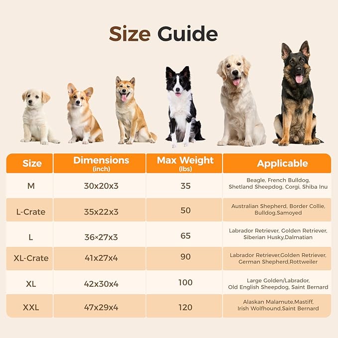 Orthopedic Dog Bed for Large Dog, Waterproof Pet Bed for Crate,Non-Slip Bottom and Egg-Crate Foam with Removable Washable Cover Crate Bed,Cream,35"x22"x3"