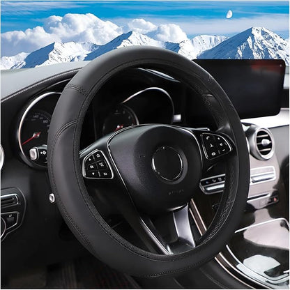 Car Steering Wheel Cover, Leather Elastic No Inner Ring Vehicle Steering Wheel Protector for 14.5-15Inch, Anti Slip Auto Interior Protection Accessories, Universal for SUV Sedan Truck (Black)