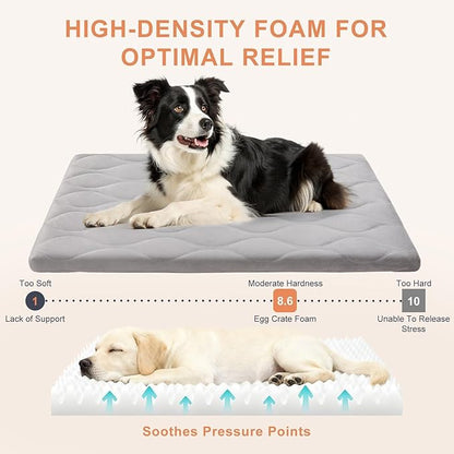 BEAUTYZOO Dog Crate Pad for Large Dogs, Washable & Detachable Kennel Mat, Anti-Slip Soft Fluffy Puppy Bed for Crate, Cage, and Car Travel, Cozy Sleeping Mattress, 48x30 Inches, Gray
