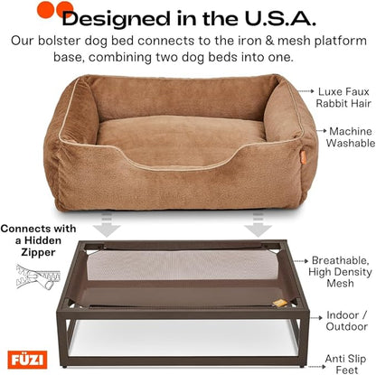 FUZI Elevated Dog Bed Medium with Extra Cover, Luxury Raised Dog Beds, Removable and Machine Washable Bed Cover, Indoor/Outdoor Orthopedic Pet Bed, Medium 31.75x23.6x18 Soft White and Black Base
