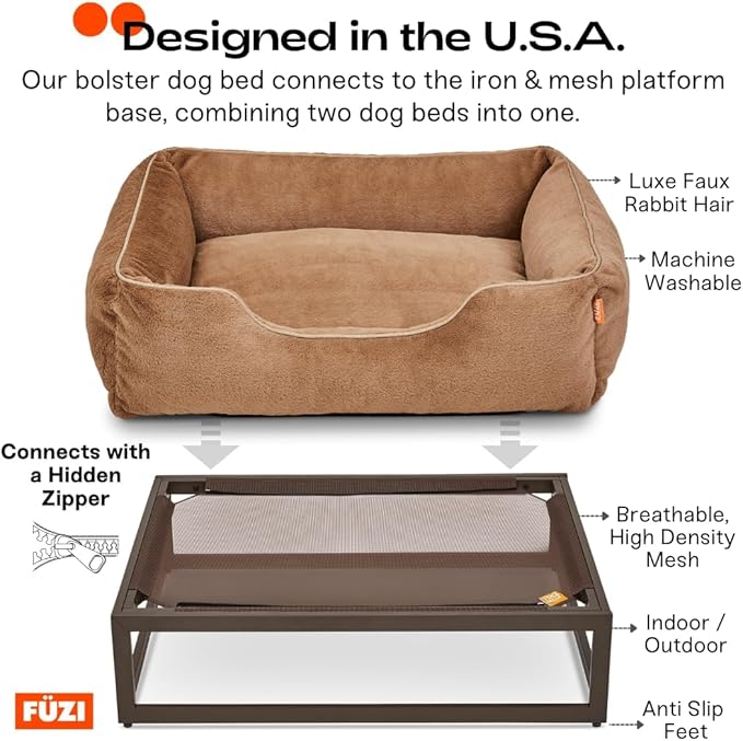 FUZI Elevated Dog Bed Small with Extra Cover, Luxury Raised Dog Beds, Removable and Machine Washable Bed Cover, Indoor/Outdoor Orthopedic Pet Bed, Small 25.1x16.75x18 Dark Grey and Black Base