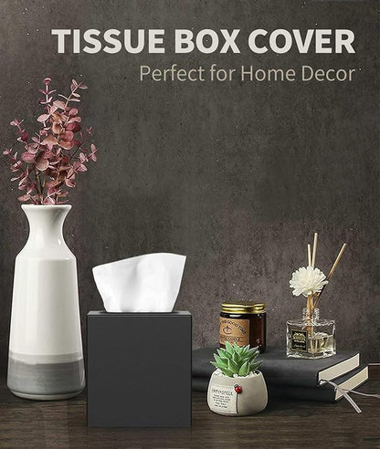 Livelab Metal Tissue Box Cover, Square Tissue Box Holder Modern Decor Facial Napkin Holder Tissue Box Dispenser for Bathroom Vanity Countertop, Living Room, Bedroom, Office | Black