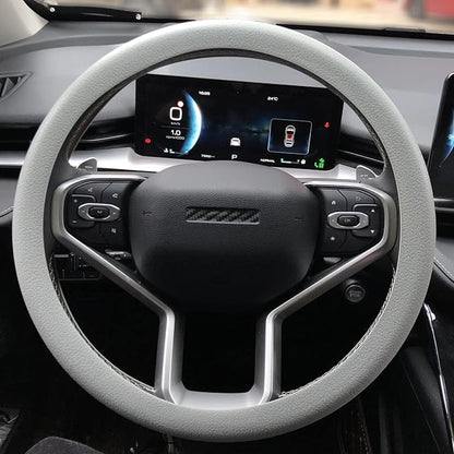 Grey Car Steering Wheel Cover: Universal 13.5 to 15 inches Silicone Steering Cover Compatible with Most Car Models Fit for Round Shpe D Shape