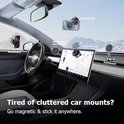 MagSafe Car Mount Charger 15W, Magnetic Wireless Car Charger with Vacuum Suction Cup, Strong Magnet Phone Holder for Dashboard, Compatible with iPhone 12-17 Pro Max & Android