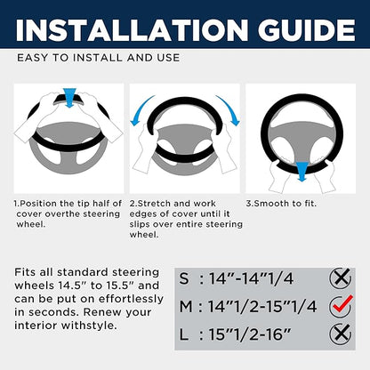 PIC AUTO Massage Steering Wheel Cover, Mint Football Pattern Material Spliced Leather Car Steering Wheel Protector, Car Interior Accessories, Universal Fit 14.5"-15.5" for Cars, Trucks, Van, SUV