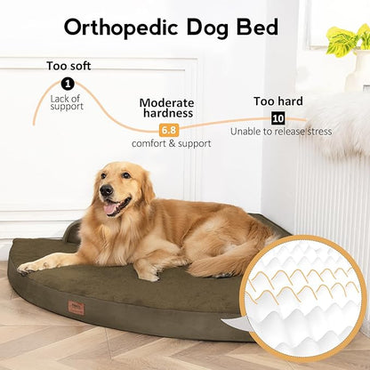 MEKIY Large Orthopedic Dog Bed with Sides Big Dog Beds with Removable Washable Cover Non-Slip Waterproof Pet Bed for Medium Large Dogs - Light Coffee L
