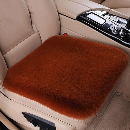 Plush Car Seat Cushion, Soft Warm Fuzzy Faux Rabbit Fur Fluffy Plush Auto Seat Cover Vehicle Car Front and Back Seat Protector Pad with Non-Slip Backing Cushion Interior Universal Fit (Orange,Front*1)