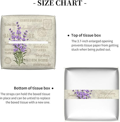 POIUBLE Leather Tissue Box Holder Lavender Flowers Tissue Box Cover Square Waterproof Tissue Holder Organizer Modern Napkin Holder for Bedroom Dresser Night Stand Office Desk