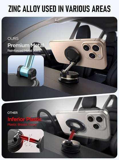 Upgraded Vacuum Magnetic Car Phone Holder for MagSafe[108+LBS Strongest Suction & 3000gf Strongest Magnetic],360° Adjustable Suction Cup Phone Mount for Car,Gym,Mirror,Men Women-Black