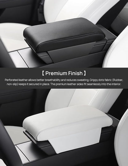 TPARTS Leather Armrest Support Cushion for All Tesla Model 3/Y/X/S Tesla Armrest Decor Interior Accessories Memory Foam Console Pillow Elbow Rest Cover Pad (Black)
