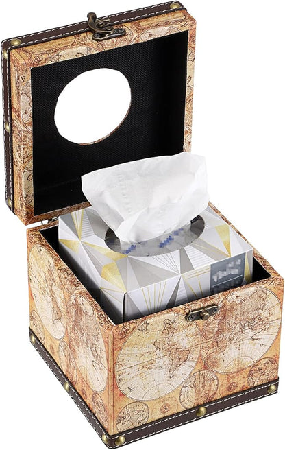 Sumnacon Retro Wood Square Tissue Box Cover - Vintage Cube Tissue Box Holder, Decorative Facial Tissue Holder for Bedroom Bathroom Dresser Night Stand Table Car Store Office Home Decor, Yellow