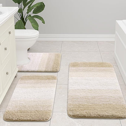 Arotive Microfiber Bathroom Rugs, Shaggy Soft and Absorbent Bath Rug, Non-Slip, Thick Plush Machine Washable Dry Bath Mats for Bathroom, Tub and Shower, 47x24, Light Beige, Rectangular