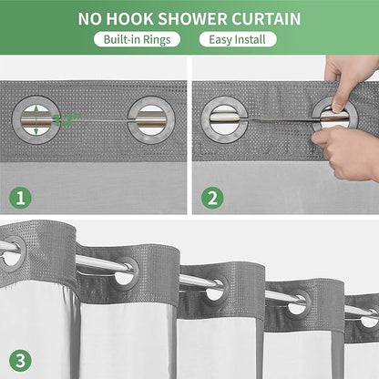 eachope Stall No Hook Shower Curtain with Snap-in Fabric Liner Set,Waffle Weave Shower Curtains for Bathroom,Hotel Luxury Decor Bathroom Curtain Set,Waterproof & Washable,Grey,36Wx74H