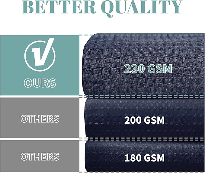 eachope Navy Long No Hook Waffle Weave Shower Curtain with snap-in Liner Replacement, 230GSM Waterproof Fabric Hotel Shower Curtain Set for Bathroom, Through Mesh Top Window,71Wx80H