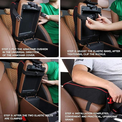Auto Center Console Armrest Pillow, Memory Foam Car Armrest Cushion with Phone Holder Storage Bag Universal Fit for Most Car (Beige)