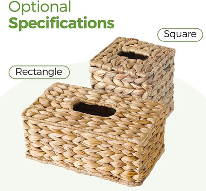 Rectangle Wicker Tissue Box Cover Fits 120-Count (3-Ply) / 160-Count (2-Ply) Boxes, Natural Rattan Woven Facial Tissue Holder, Decorative Tissue Box Holder for Bathroom, Living Room, Office & Desk
