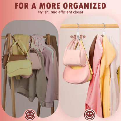 DOIOWN Purse Organizer,4 Pack Space Saving Purse Hangers for Closet,Multi Purpose Rotating Tank Top Hangers for Bags, Bras,Scarfs,Ties, Hoodies, Hat Closet Organizers and Storage