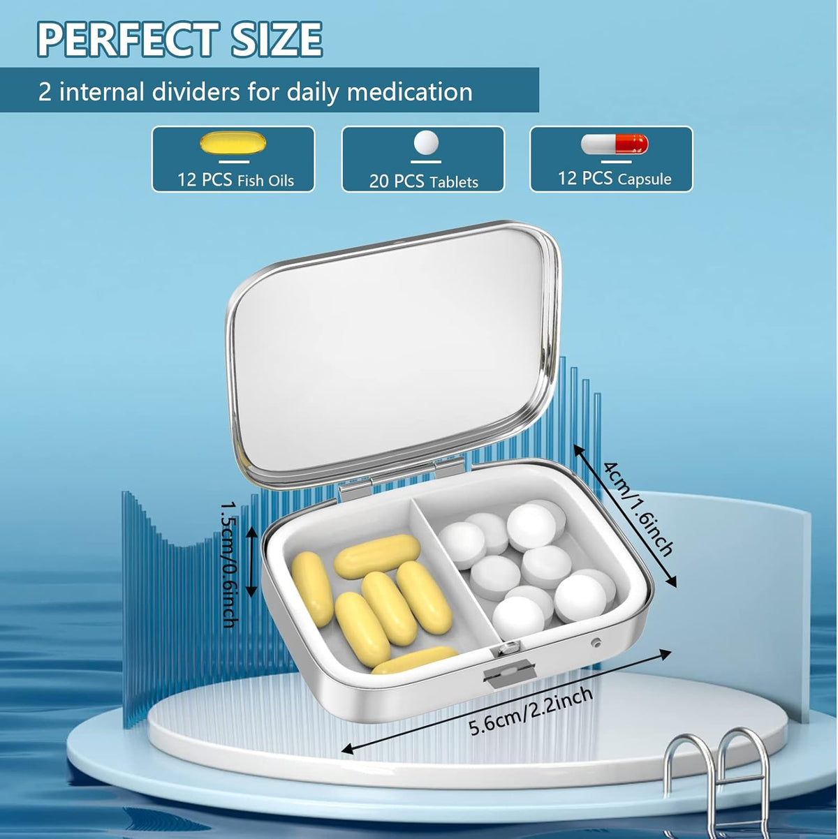 2 Compartment Pill Box, Portable for Pocket or Handbag, Decorative Metal Pill Box, Vitamin Organizer, Unique Gift (1 Piece, 39-Flowers Pinck)