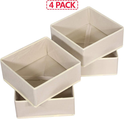 DIOMMELL 4 Pack Foldable Cloth Storage Box Closet Dresser Drawer Organizer Fabric Baskets Bins Containers Divider for Clothes Underwear Bras Socks Clothing,Beige 400