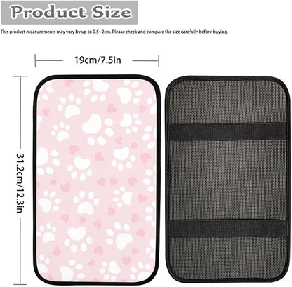 UNICEU Pink Love Hearts Dog Paw Car Center Console Armrest Cover Pad, Universal Fit Most Vehicle Truck SUV Lightweight Washable Car Armrest Seat Box Cover Decoration