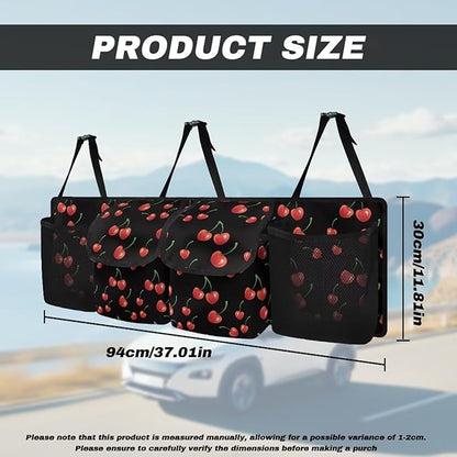 Cherry Trunk Organizer for Car Women Adjustable Back Seat Car Organizer Oxford Cloth Car Back Seat Organizer with 4 Pockets, Space-Saving Car Organizers Storage Bag for SUV/MPV/Truck