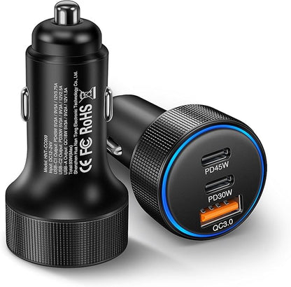 2-Pack Car Charger,93W 3 Ports Fast Charging Dual USB-C + USB-A Cigarette Lighter Adapter, PD & QC 3.0 Car Charger USB C Plug Compatibilie with iPhone 17 Pro/16/15/14,Samsung Galaxy S25/S24,Pixel
