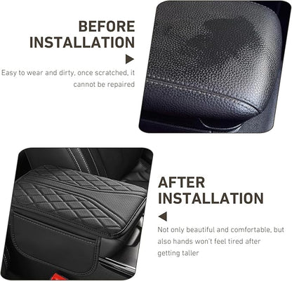 Car Center Console Cover, Leather Arm Rest Cover with Storage Bags, Multi-Functional Armrest Storage Box pad, Universal Interior Accessories for SUV, Sedan, Truck (Black)